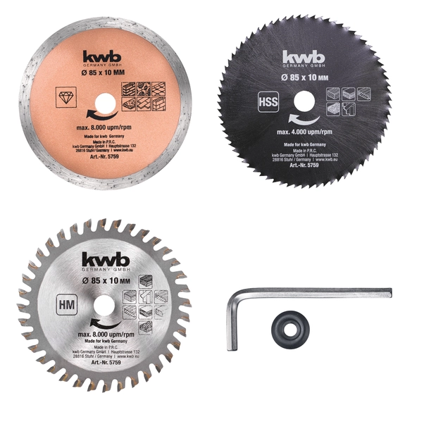 HYCHIKA Lame Per Mini Sega Circolare - 3 Pezzi Da 85 Mm Per Legno, Metallo E Piastrelle - Foto 6