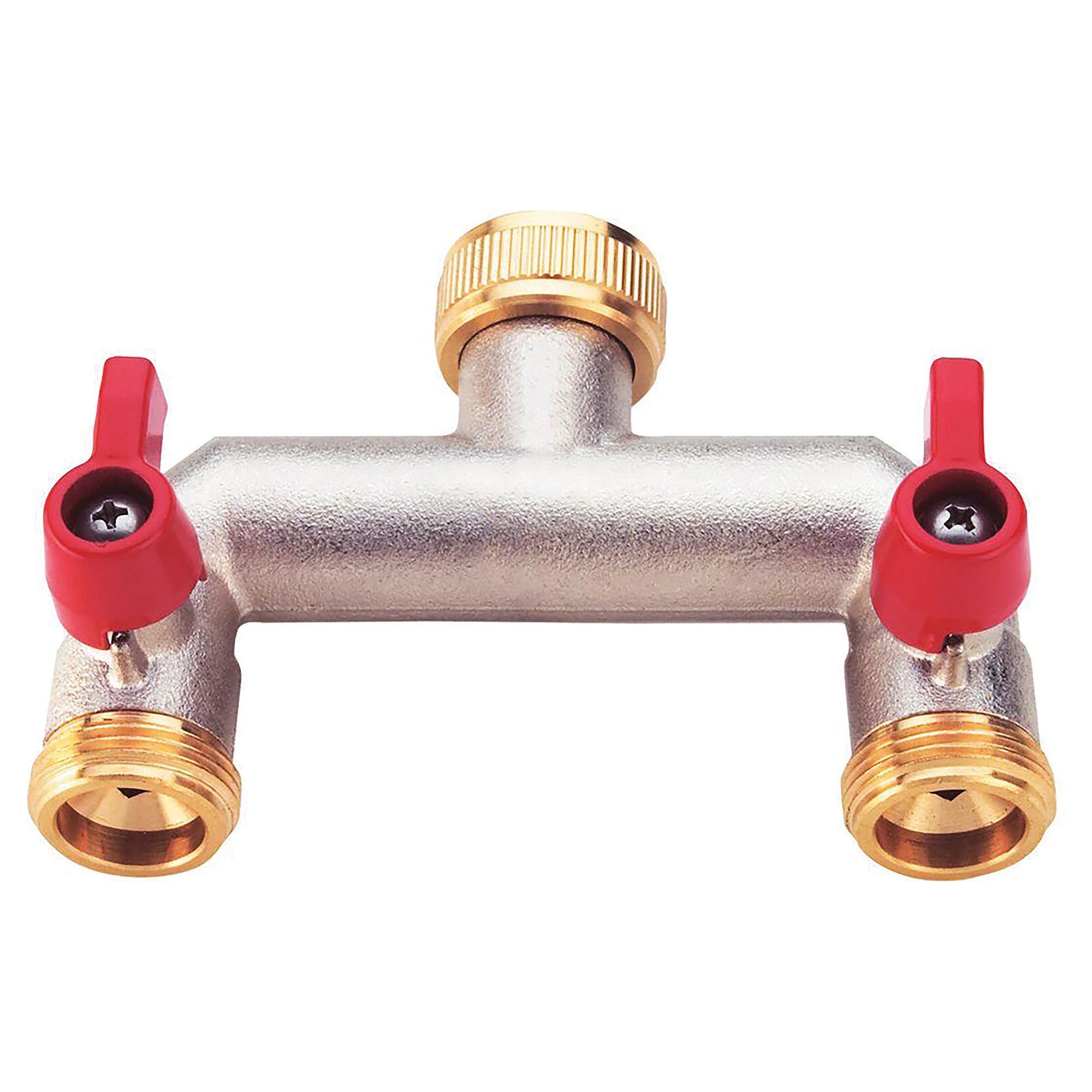 Suinga Rubinetto Da Giardino Triplo 3/4'' Con Attacchi, In Ottone Cromato, A 1/4 Di Giro, Per Irrigazione E Tubo