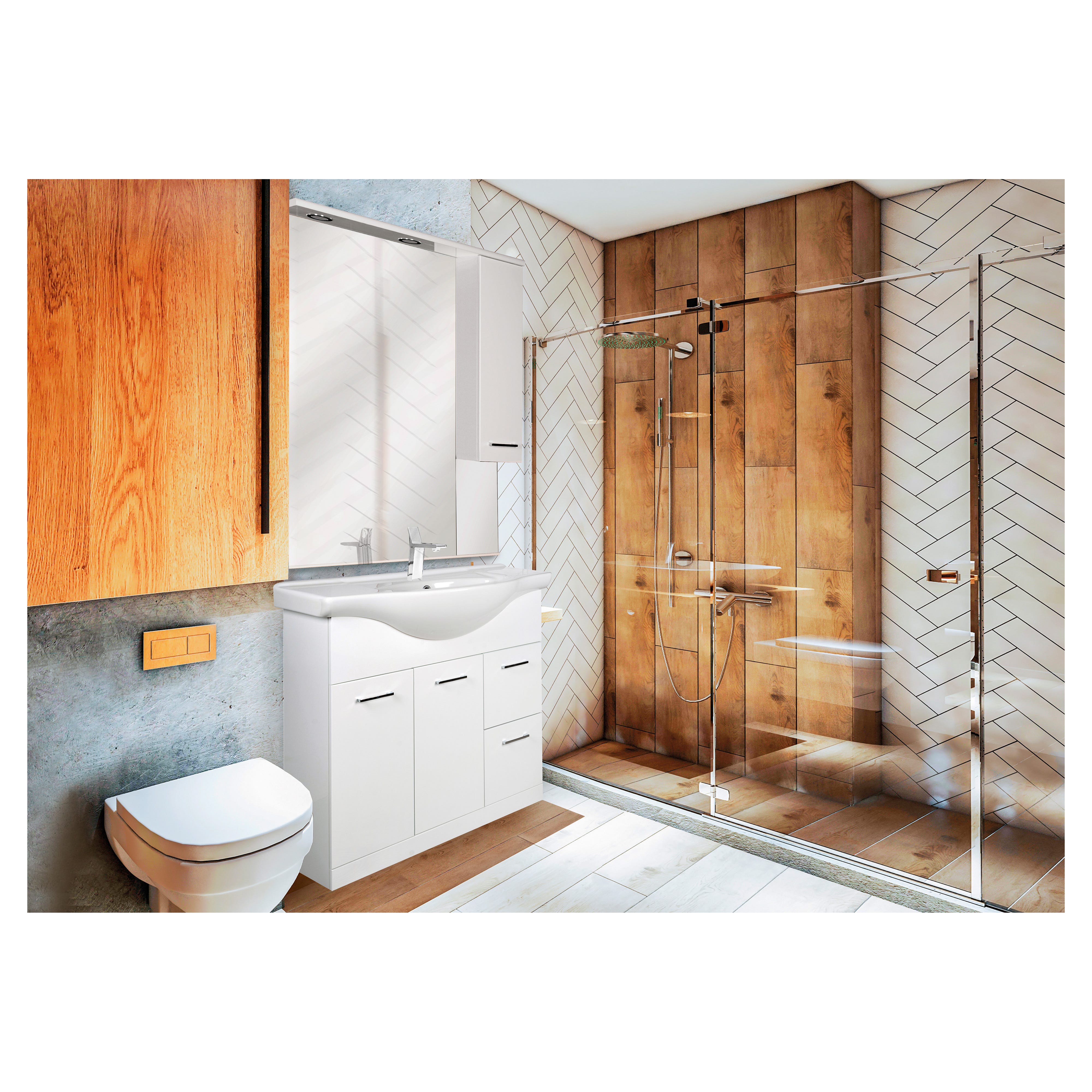Specchiera Bagno Con Luce LED - Bianco Lucido, 92x16x64 Cm, Con Ripiani E Ante Inglesina