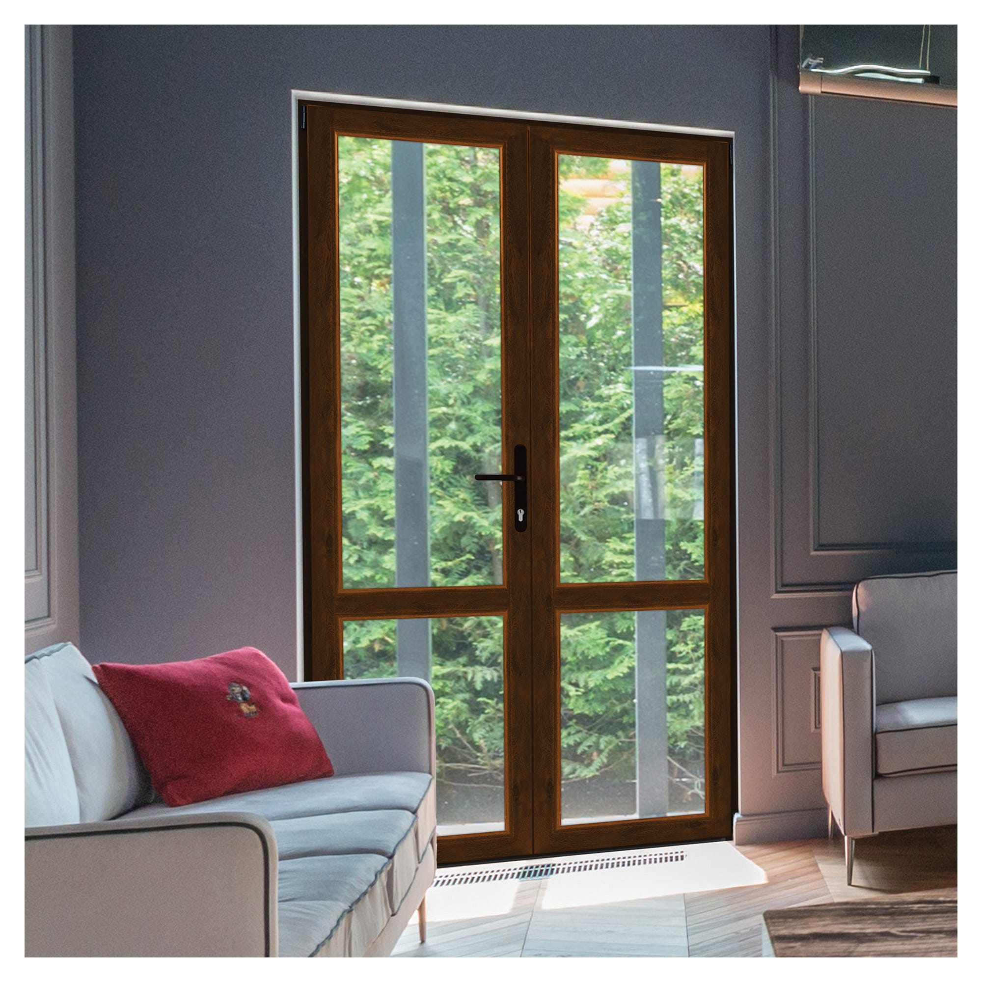 PORTA FINESTRA IN PVC NOCE ANTE CON SERRATURA 120x220 cm (LxH)