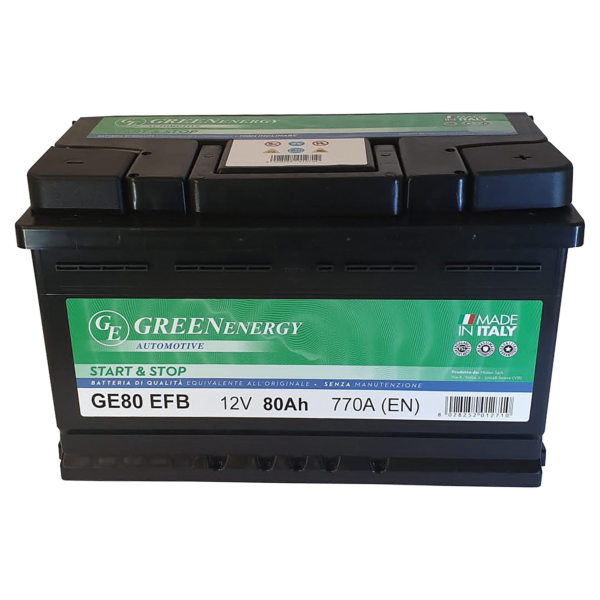 BATTERIA AUTO 80 Ah START & STOP EFB GREEN ENERGY SPUNTO 770 A 310x175x190  mm PESO 19,7 kg