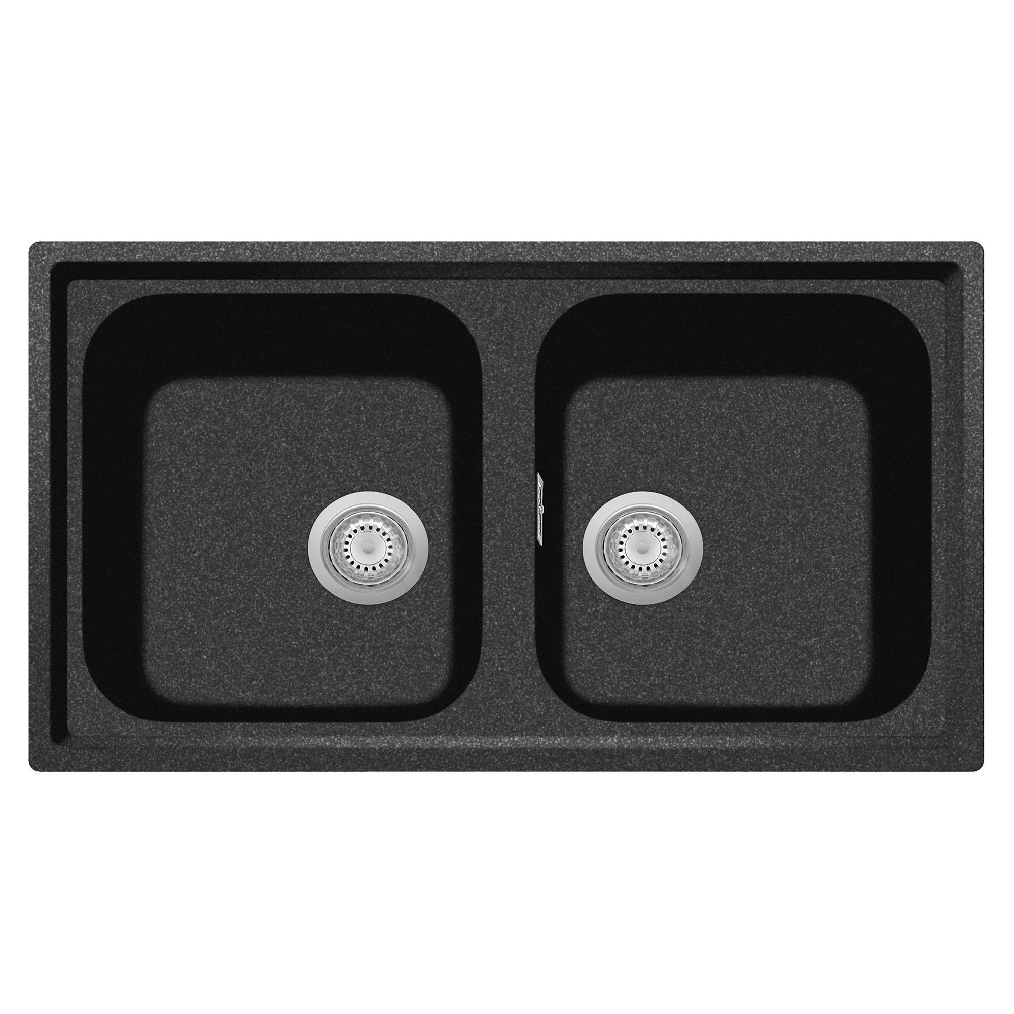 LAVELLO DIAMANT 86x50 cm IN GRANIT NERO 2 VASCHE