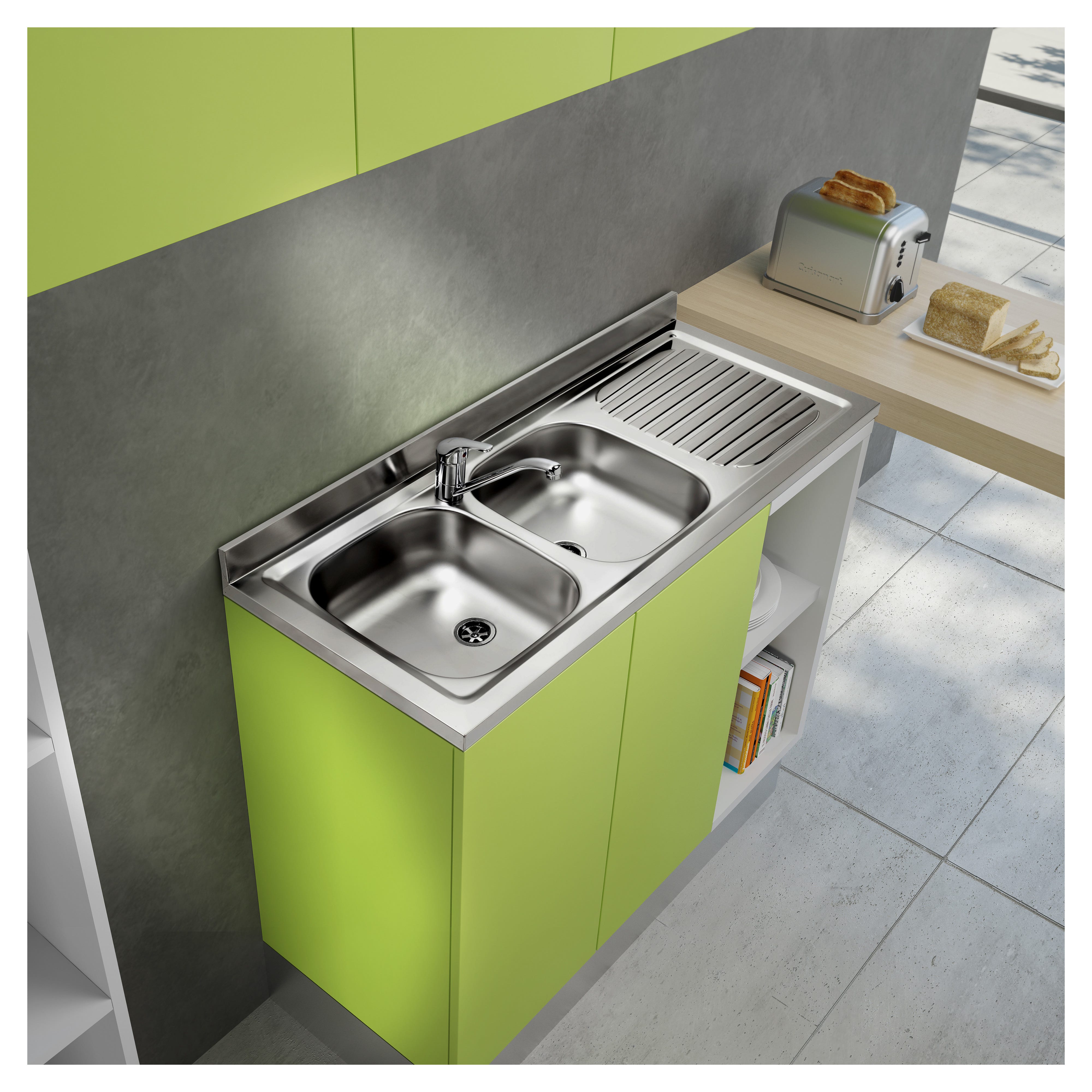 Lavello 2 Vasche Acciaio Inox 120x50cm | Con Gocciolatoio Destro | Mondy | Da Appoggio - Foto 12