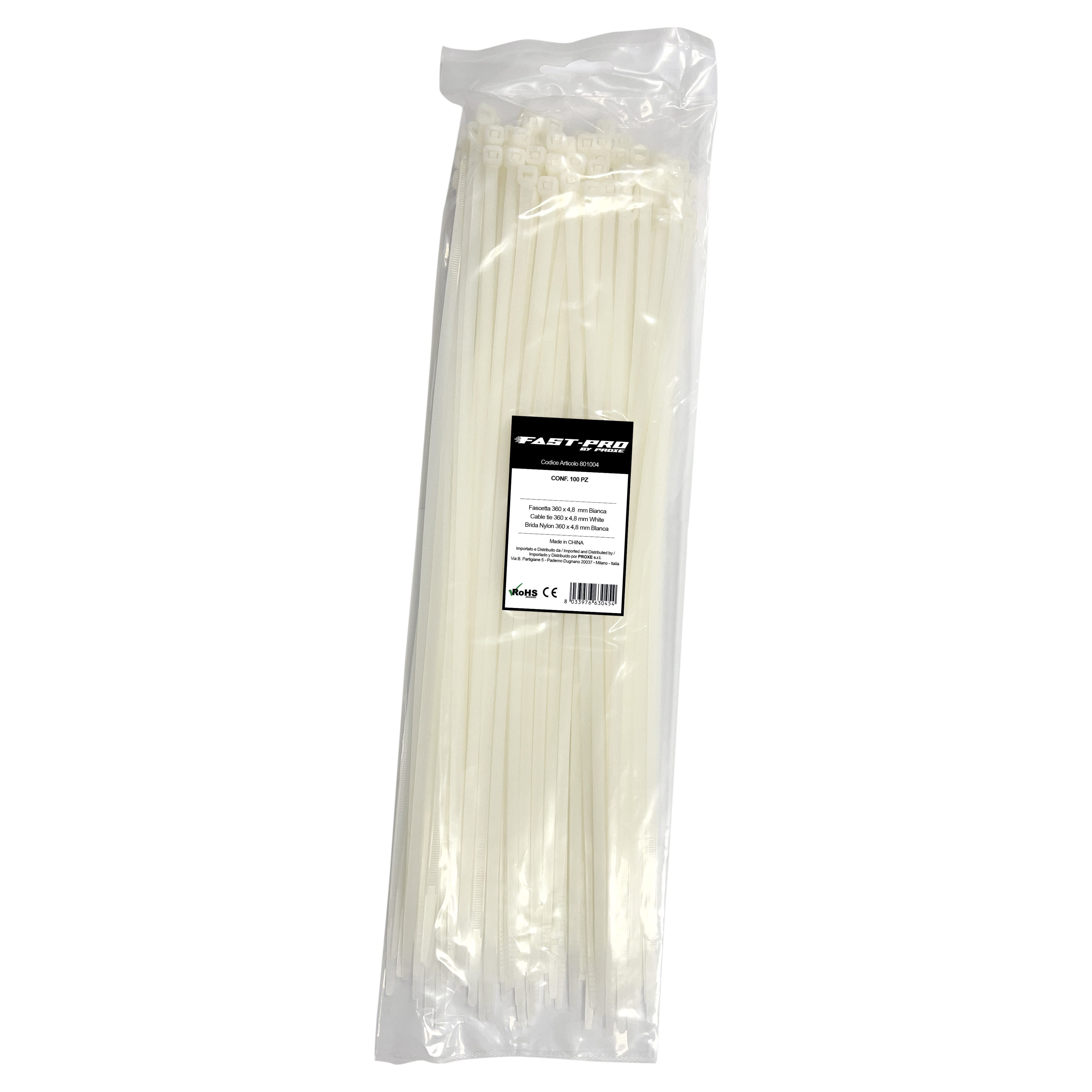 100 Fascette Serracavo Autobloccanti 4.8x300mm In Nylon Bianco Resistenti Per Cablaggio E Fissaggio Cavi Enzoled