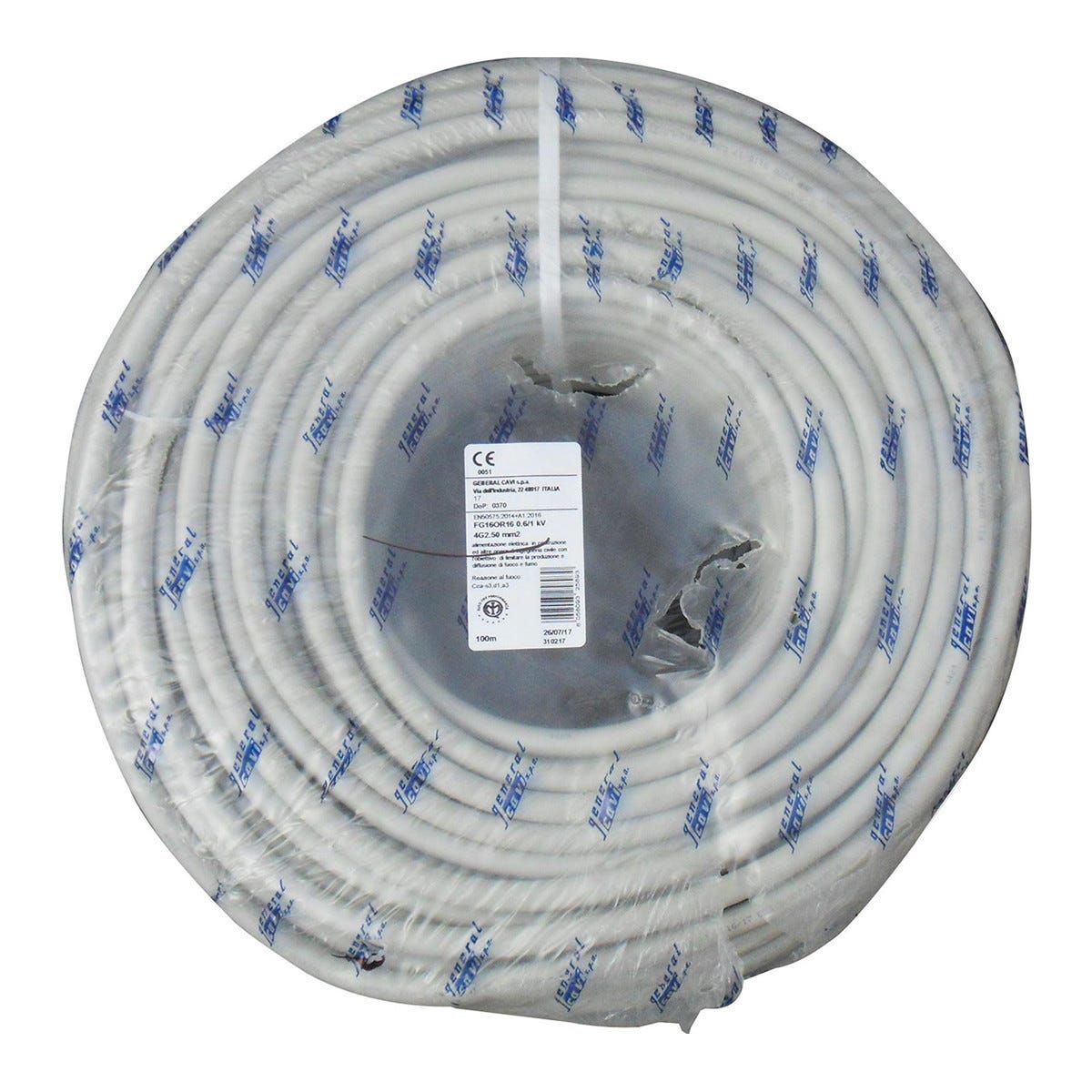 CAVO QUADRIPOLARE FG16(O)R16 0,6/1 kV SEZIONE 4G2,5 mmq COLORE GRIGIO MATASSA 100m