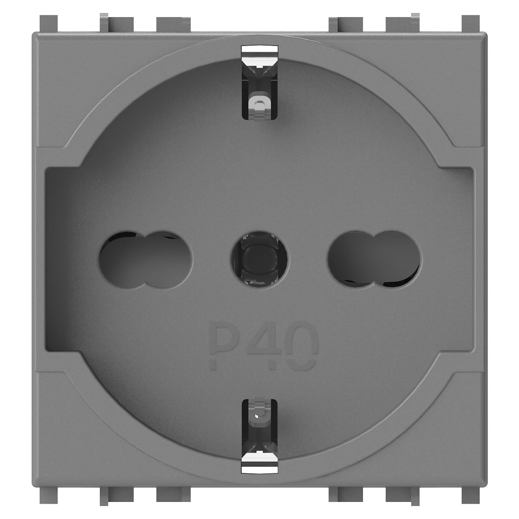 Simon 44 Aqua: Base Presa IP55 Da Esterno, Bipolare Con Terra Laterale, Grigio - 2
