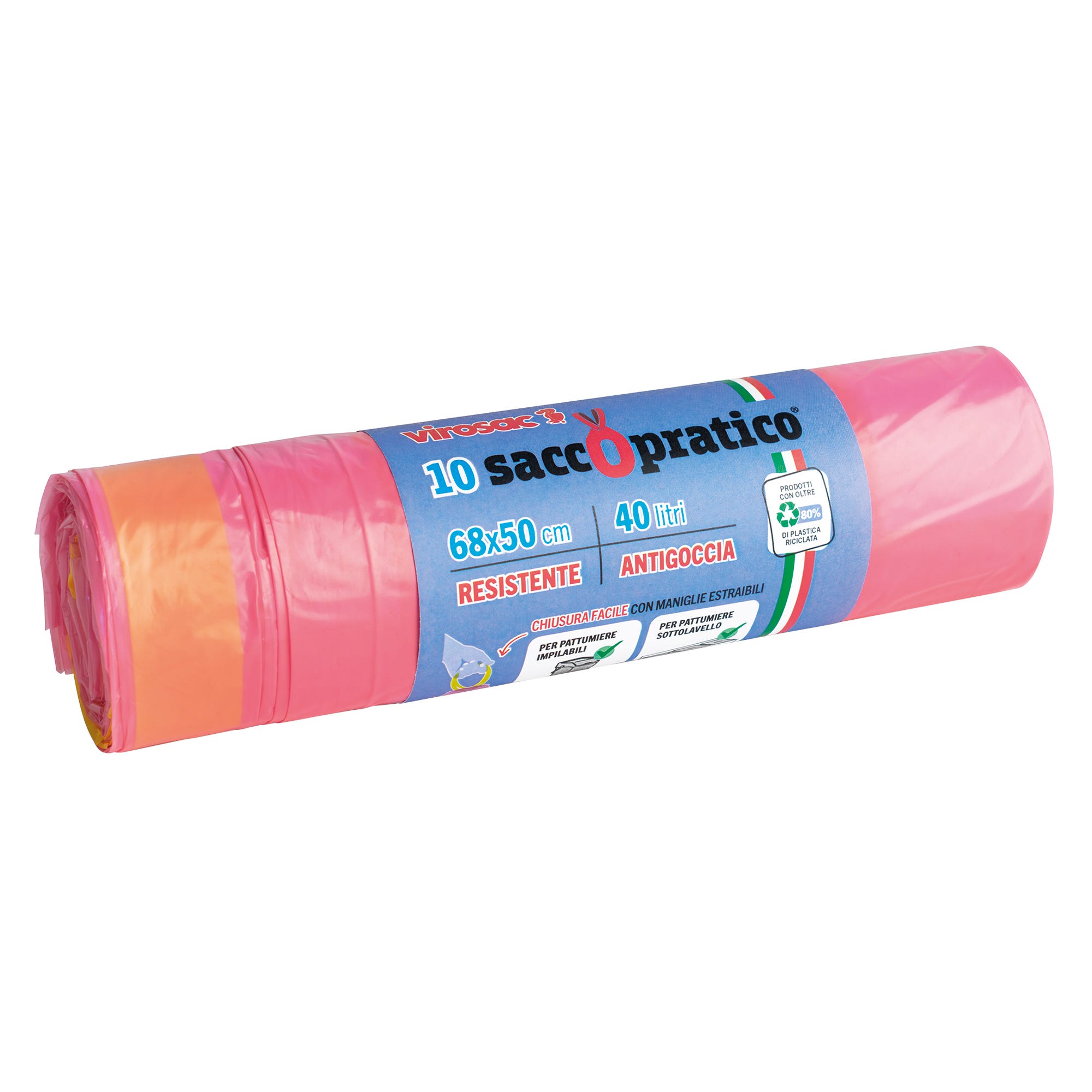 SACCO ROSA VIROSAC 68x50 cm PER EC 28 40 l IN LDPE ROTOLO DA 10 PEZZI