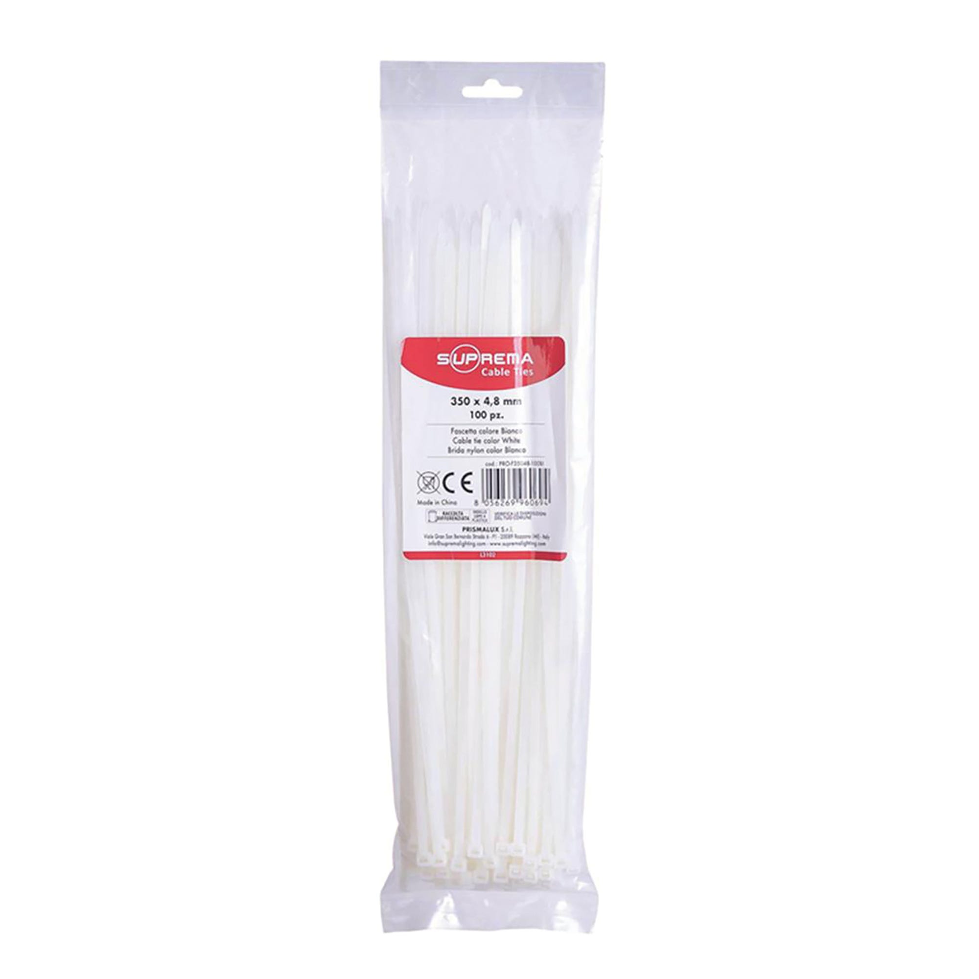 SET 100 FASCETTE PLASTICA PER CABLAGGIO 7,6X450MM STRINGI CAVO BIANCHE