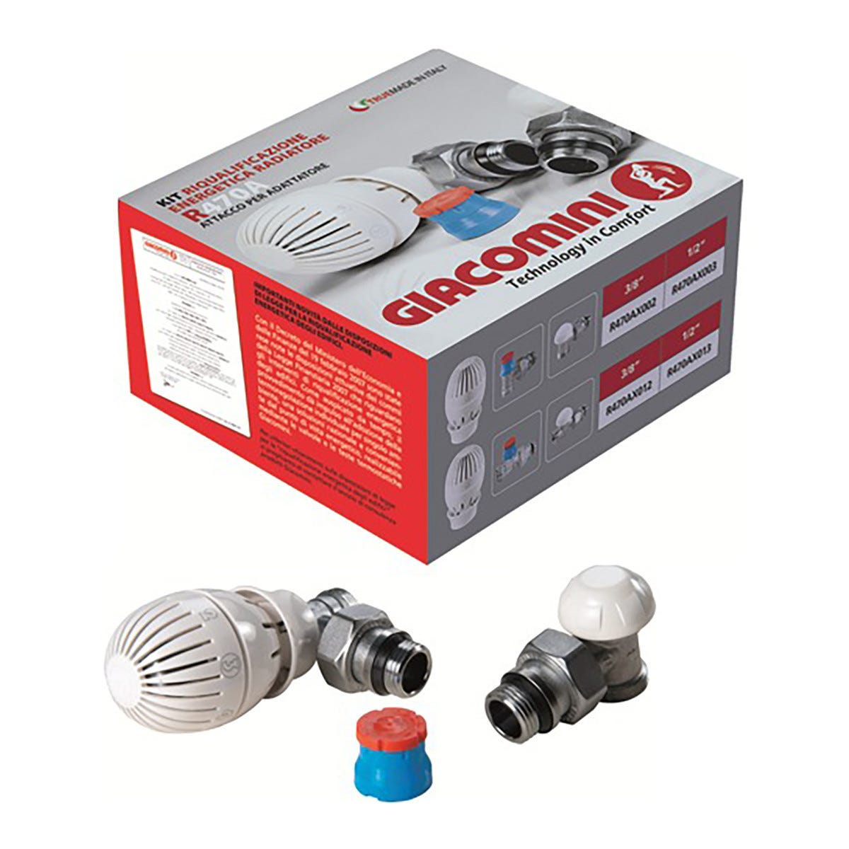 KIT TERMOSTATICO GIACOMINI A SQUADRA PER RADIATORI TUBO RAME/PEX 1/2 ...