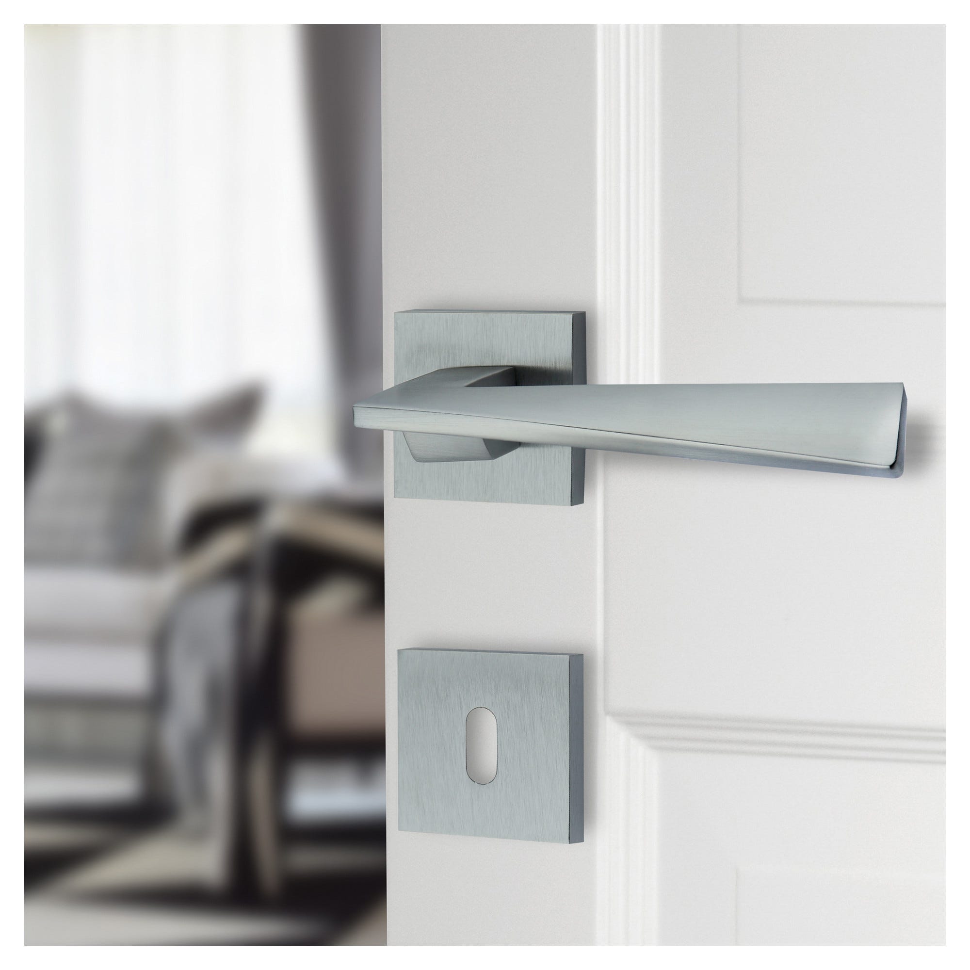 Maniglie Porta Interna Argento - Set Di 2, Rosetta Ø52mm, Zamak Cromato, Facili Da Installare - Foto 5