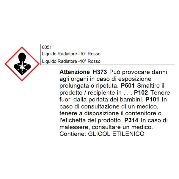 LIQUIDO RADIATORE ROSSO -10 5 l PER MOTORI DI ULTIMA GENERAZIONE LIQUIDO RADIATORE ROSSO -10 5 l PER MOTORI DI ULTIMA GENERAZIONE