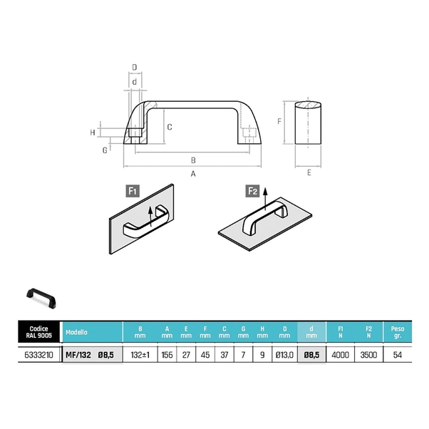 3 Maniglie A D In Plastica | Larghezza 140mm | Per Mobili, Porte, Cassetti | Resistente A Urti E Oli - Foto 5