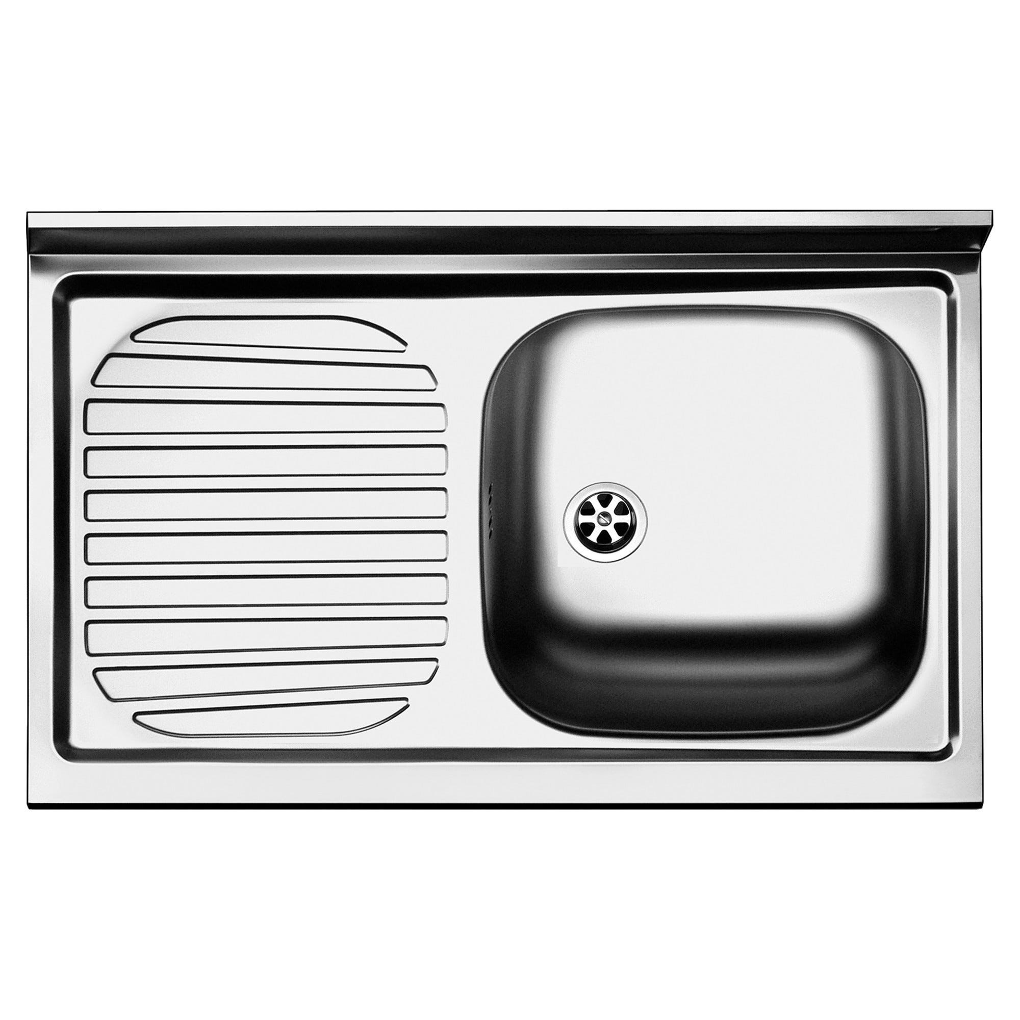 Lavello Cucina Appoggio Monica In Acciaio Inox AISI 304, Vasca Sinistra 80x50 Cm Con Gocciolatoio, Made In Italy