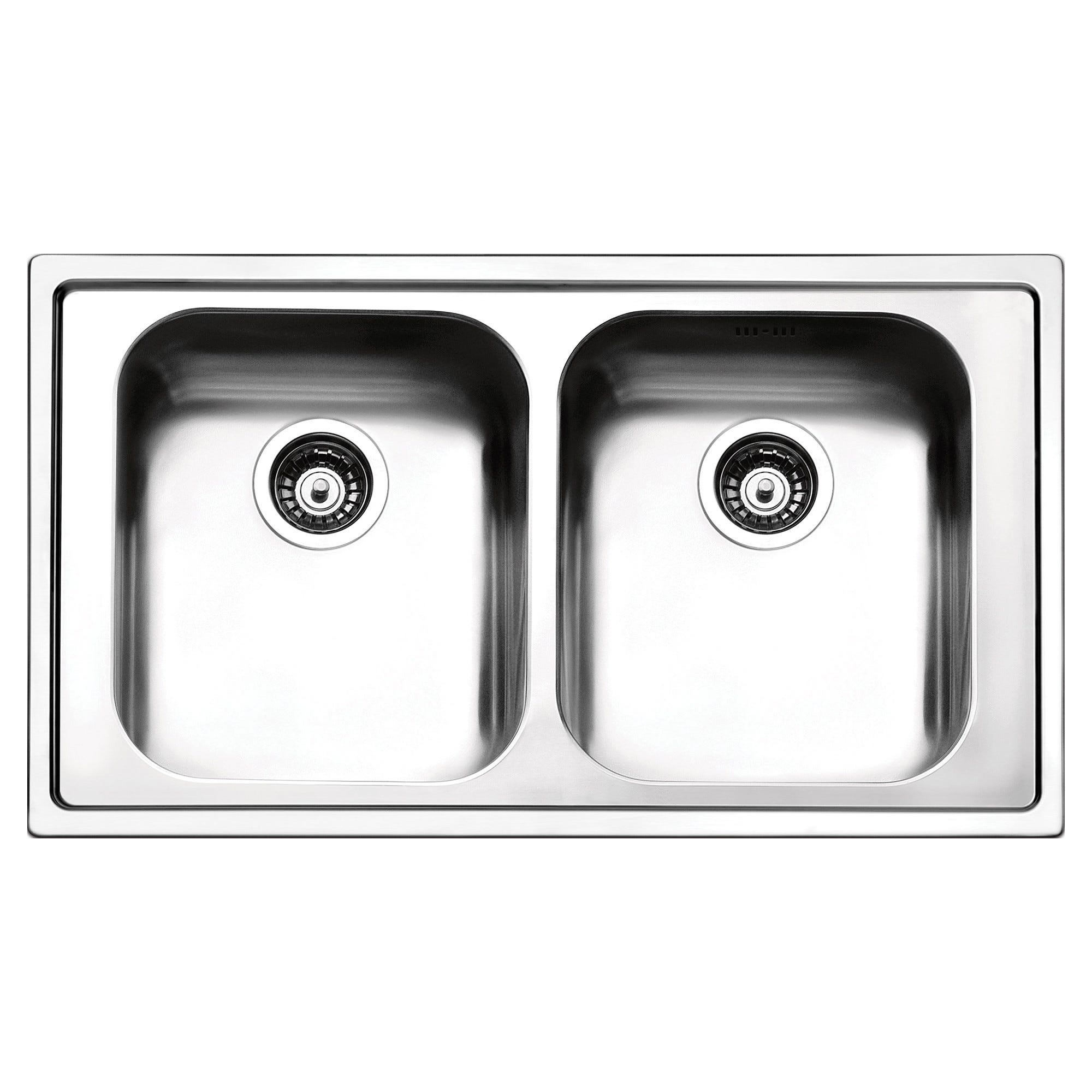 LAVELLO ROMA 86x50 cm INOX SPAZZOLATO 2V 2 VASCHE PILETTA 3,5''