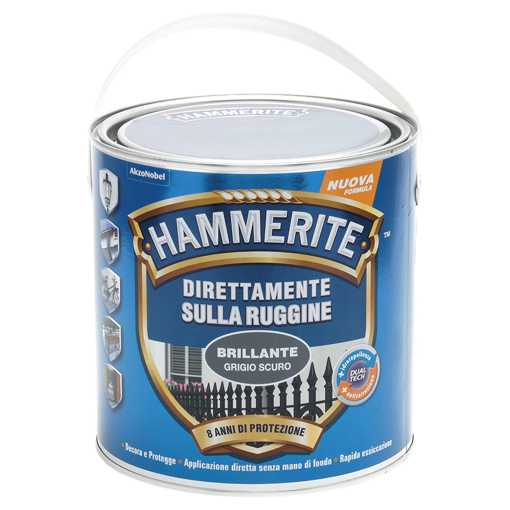 SMALTO ANTIRUGGINE HAMMERITE 2,5 l BRILLANTE GRIGIO SCURO METALLO 8-10 ...