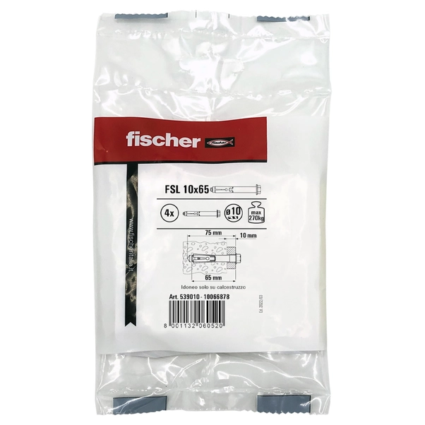 Tasselli Fischer FSL10X 65/10S - 25 Pezzi Per Fissaggi In Calcestruzzo E Pietra - Foto 4