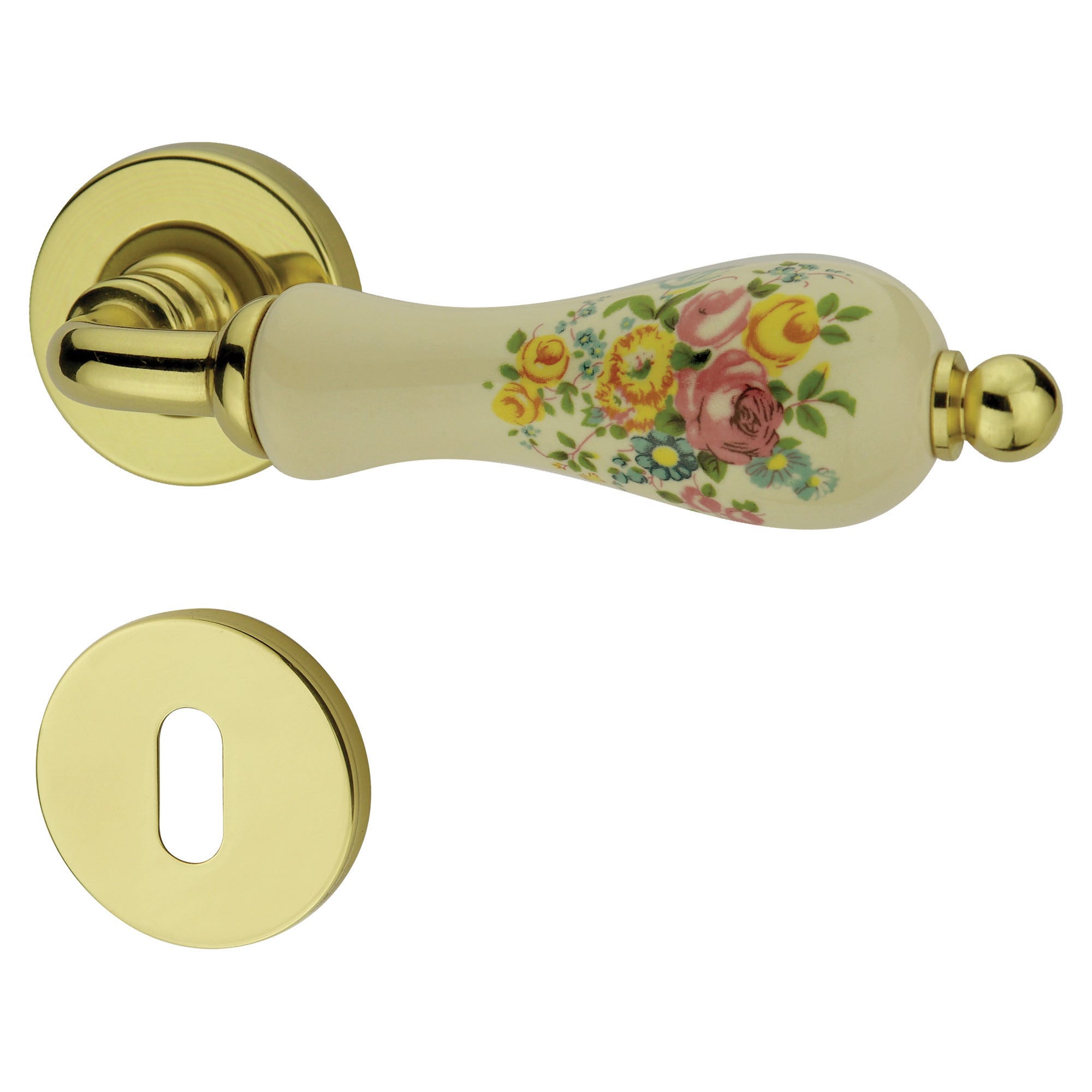 MANIGLIA A ROSETTA COTTALI - GEMMA PORCELLANA OTTONE LUCIDO QUADRO 8 Mm - Foto 5