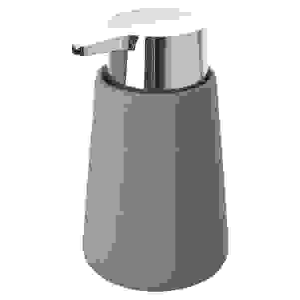 Dispenser Sapone Schiuma In Ceramica Beige Con Pompa Grigia - 350 Ml, Design Increspato Maculato, Erogatore A Schiuma - 6