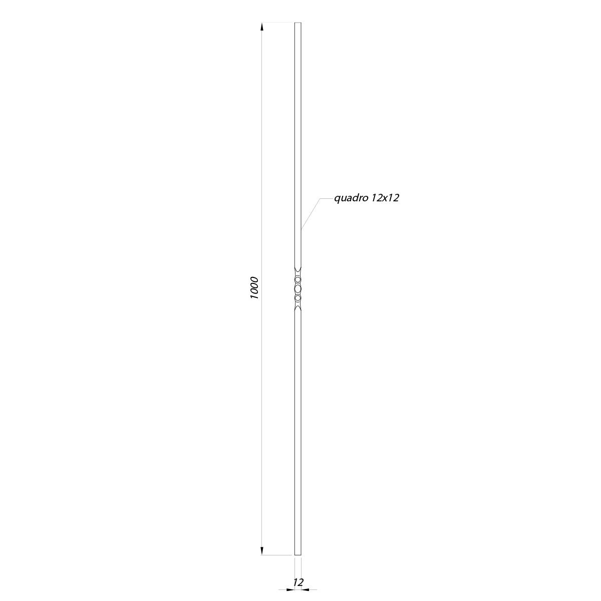 Paletto Ferro Battuto Decorato 95 Cm - Profilo 12x12 Mm Per Ringhiere, Cancelli E Recinzioni Fai Da Te