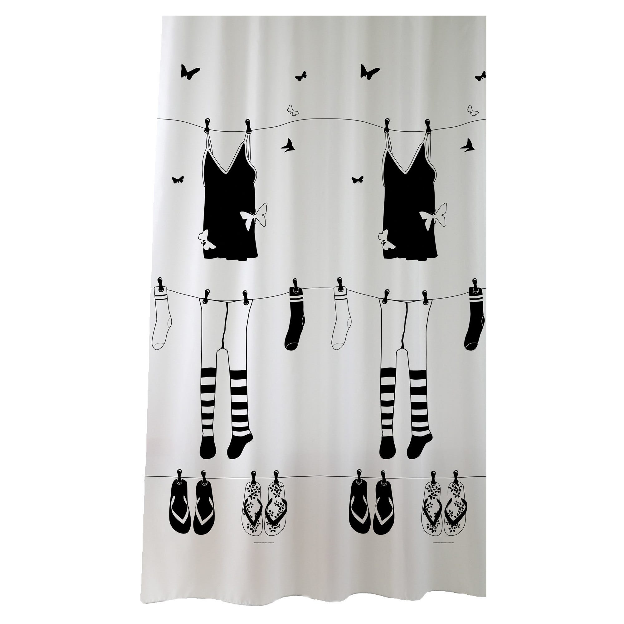 Tende Bianche Douceur D'Intérieur Tenda Doccia Essencia 180x200cm - Poliestere Nero Con Ganci, Facile Da Montare Tenda Doccia Essencia Con Ganci