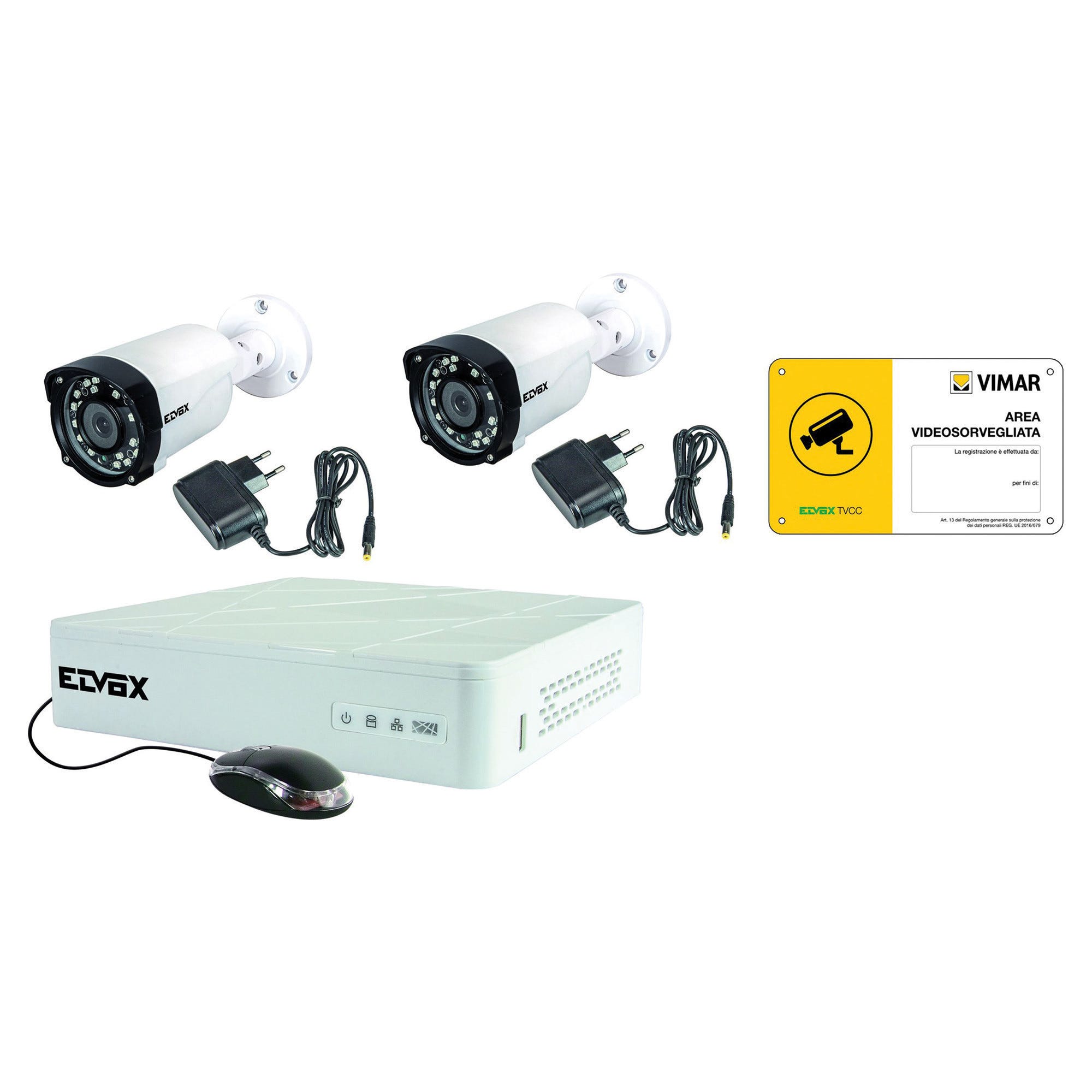 KIT TVCC AHD VIMAR 4 CANALI HARD DISK 1 TB 2 TELECAMERE BULLET AHD 2