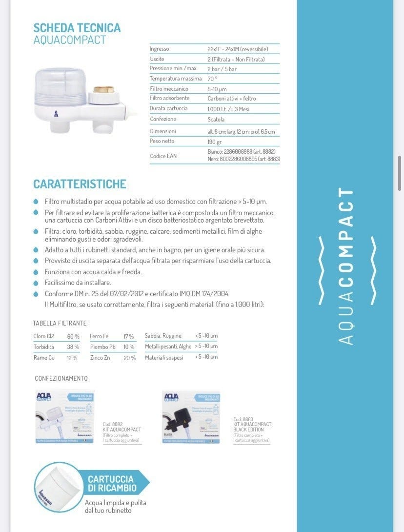 Aquasan Compact Aquacompact Filtro Rubinetto Anticalcare Con 5 Cartucce Special Kit 5000 Litri Colore Nero 44555705