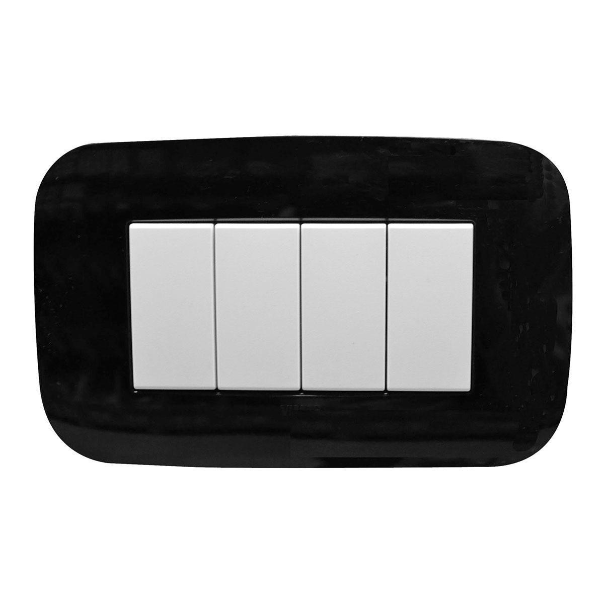 Placca Vimar Classic 4 Moduli, Nero - Serie Arké, Design Minimale, Tecnologia Antibacterial