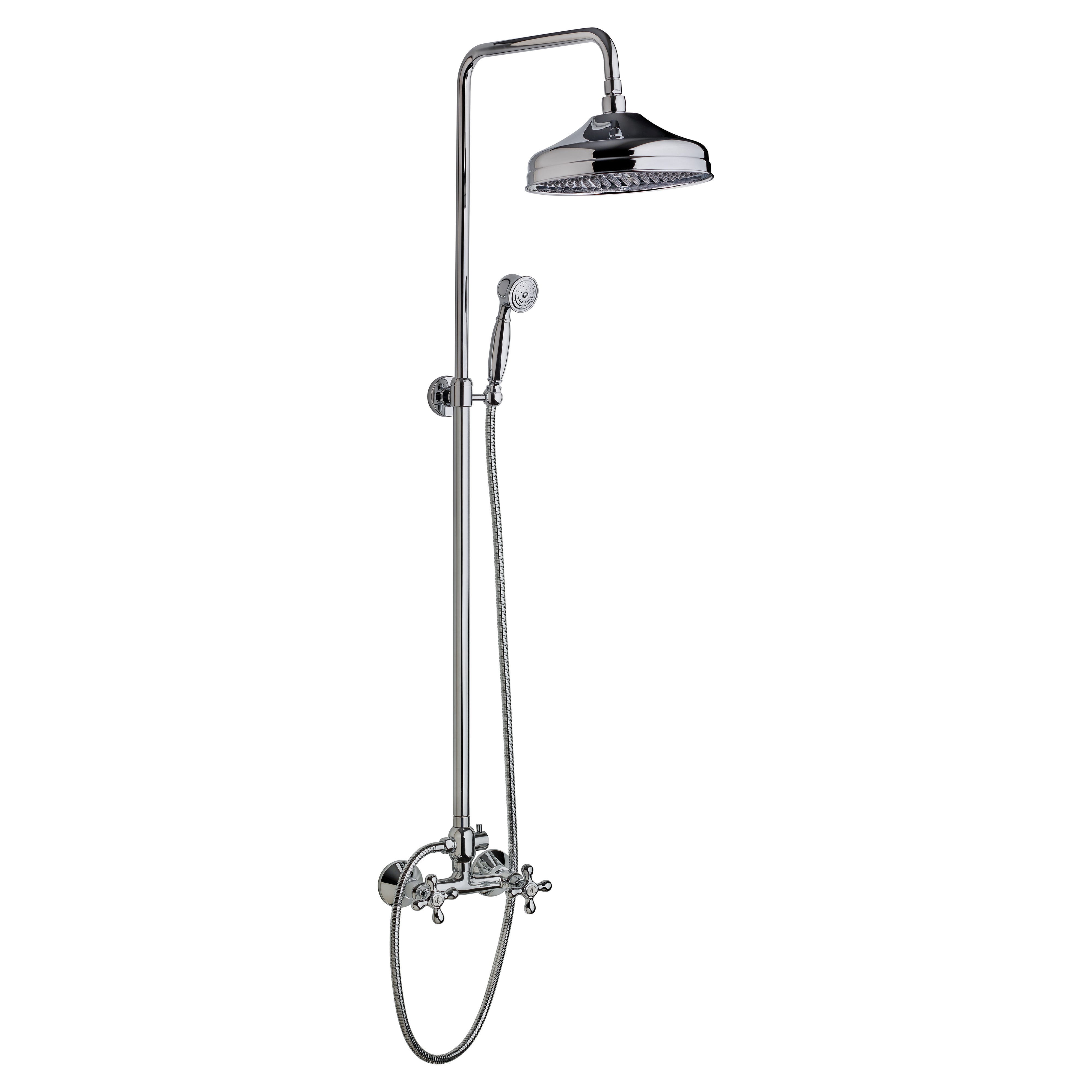 Set Doccia Miscelatore Con Deviatore, Braccio 35 Cm, Soffione 20cm E Doccino Finitura Cromo Lucido Aurora