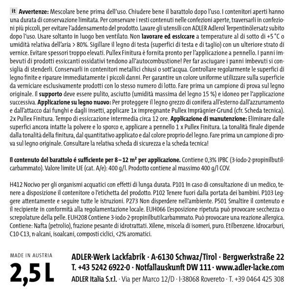 Olio Per Pavimenti In Legno Adler Pullex W30 - Protettivo Idrorepellente Per Esterni, 2,5 Litri - Foto 4