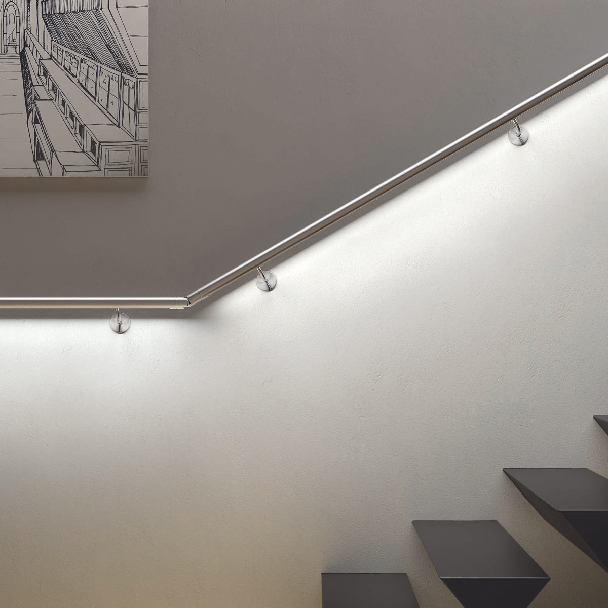 Sellon24® Corrimano A LED In Acciaio Verniciato A Polvere, Nero, 25 X 45 Cm, SLIM RAL9016 - Foto 5