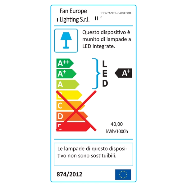PANNELLO LED INTEC 40W 4000 Lumen 3000K LUCE CALDA 595x595 Mm IP20 - Foto 10