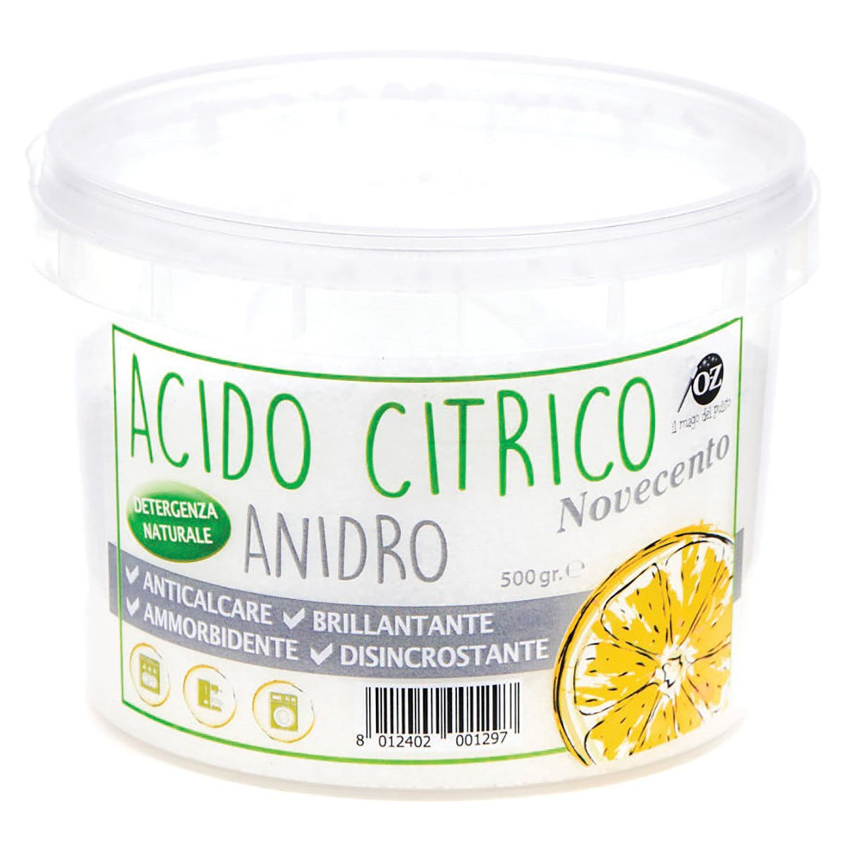 ACIDO CITRICO ANIDRO OZ NOVECENTO 500 g ANTICALCARE E BRILLANTANTE AMMORBIDENTE DISINCROSTANTE