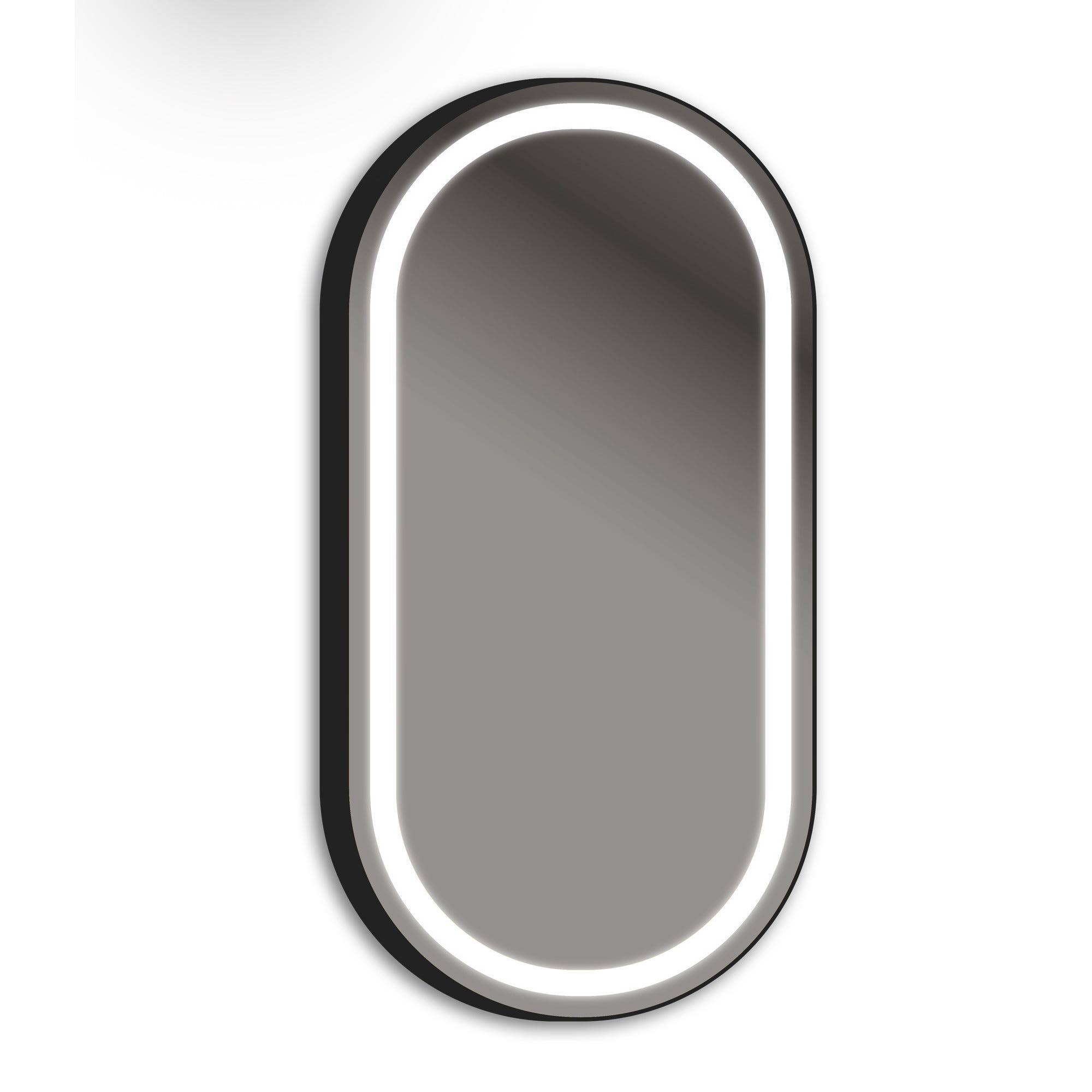 Specchio ovale con illuminazione LED e placca antiappannamento con luce a scelta e bordo nero B