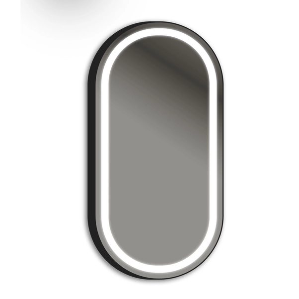 Specchio ovale con illuminazione LED e placca antiappannamento con luce a scelta e bordo nero B Specchio ovale con illuminazione LED e placca antiappannamento con luce a scelta e bordo nero B