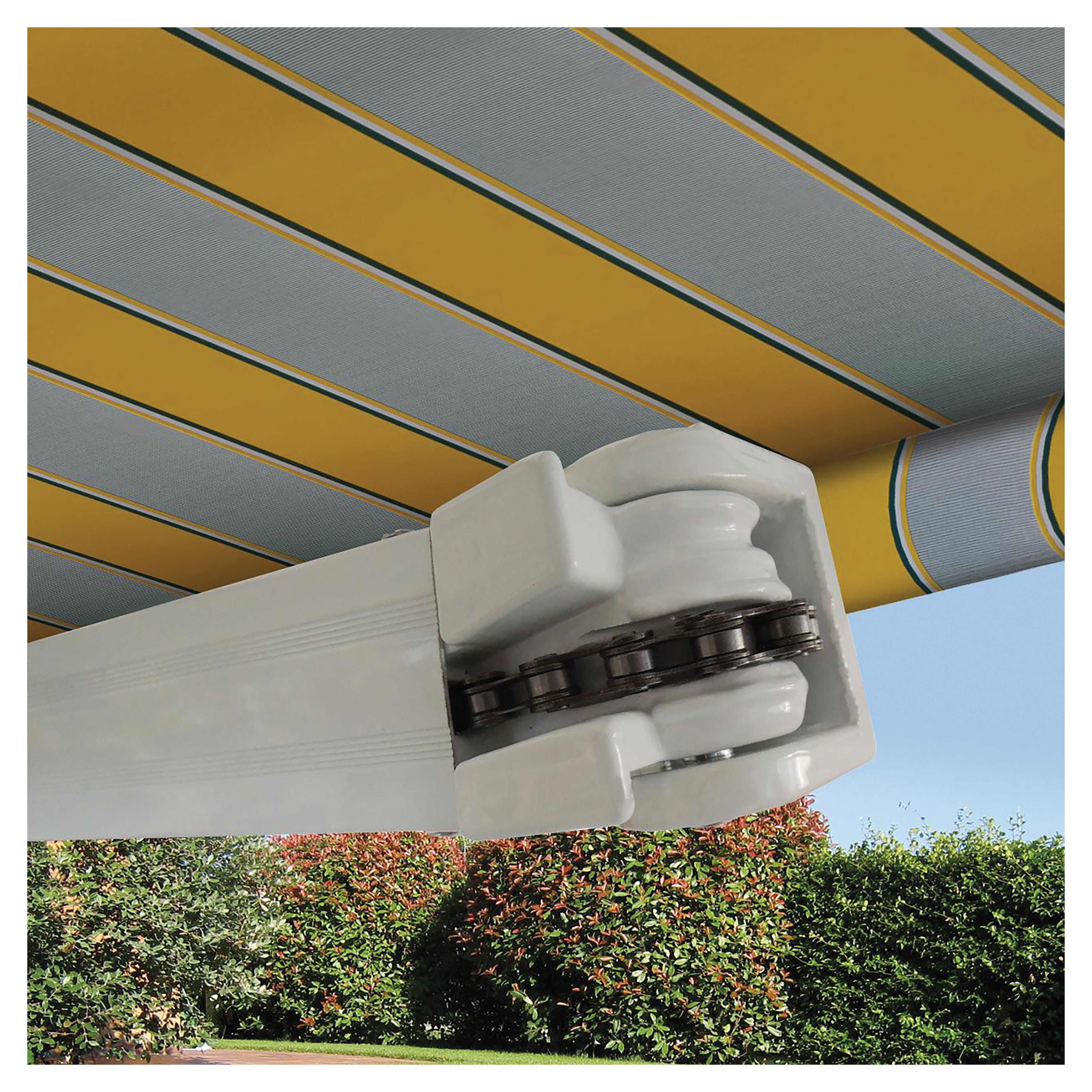 TENDA DA SOLE BARRA QUADRA BRACCIO CATEN RIGATO GIALLO CON CATENA