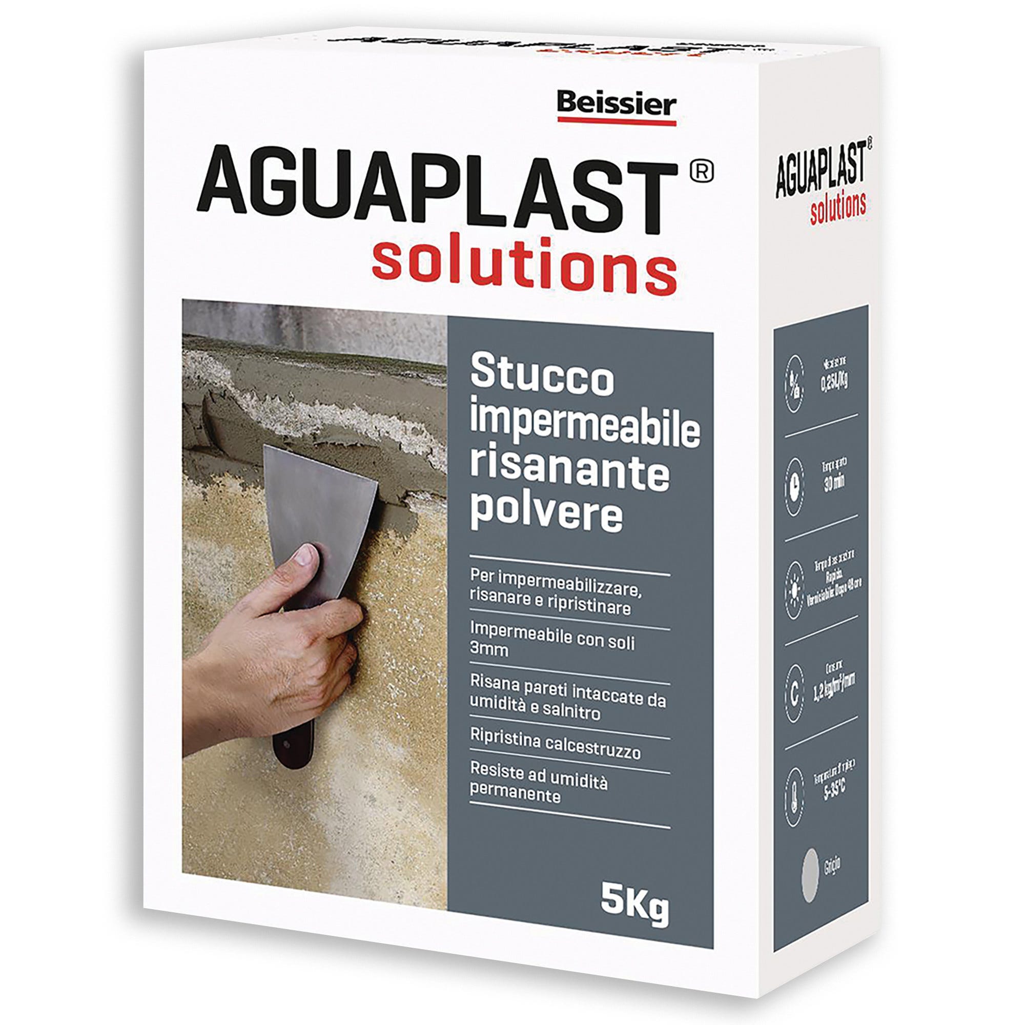 STUCCO IMPERMEABILE POLVERE AGUAPLAST GRIGIO 5 kg SPESSORI FINO A 20mm