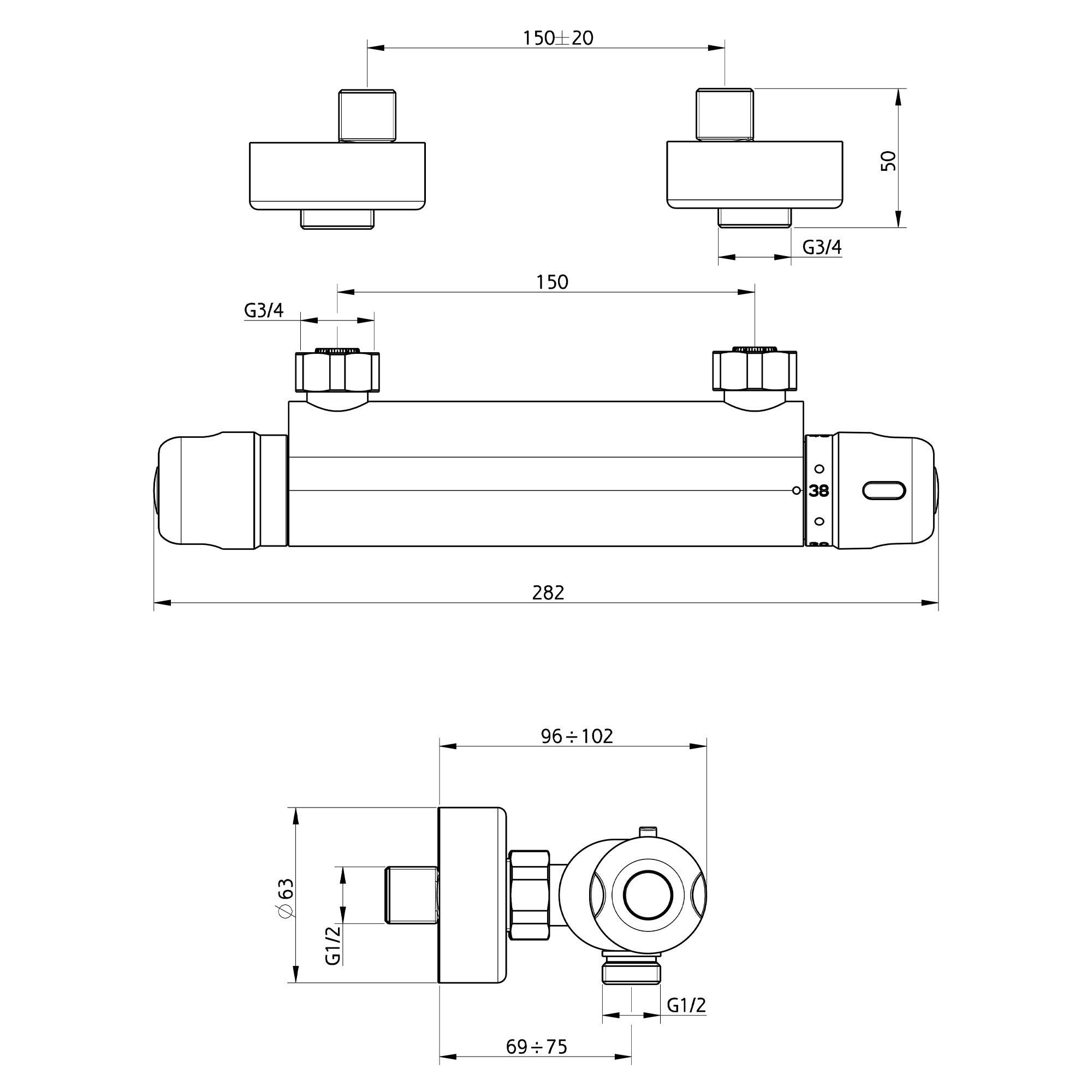 Miscelatore Termostatico Doccia DEPTUNA - Controllo Temperatura 0-50°C, Ottone Cromato - Foto 13