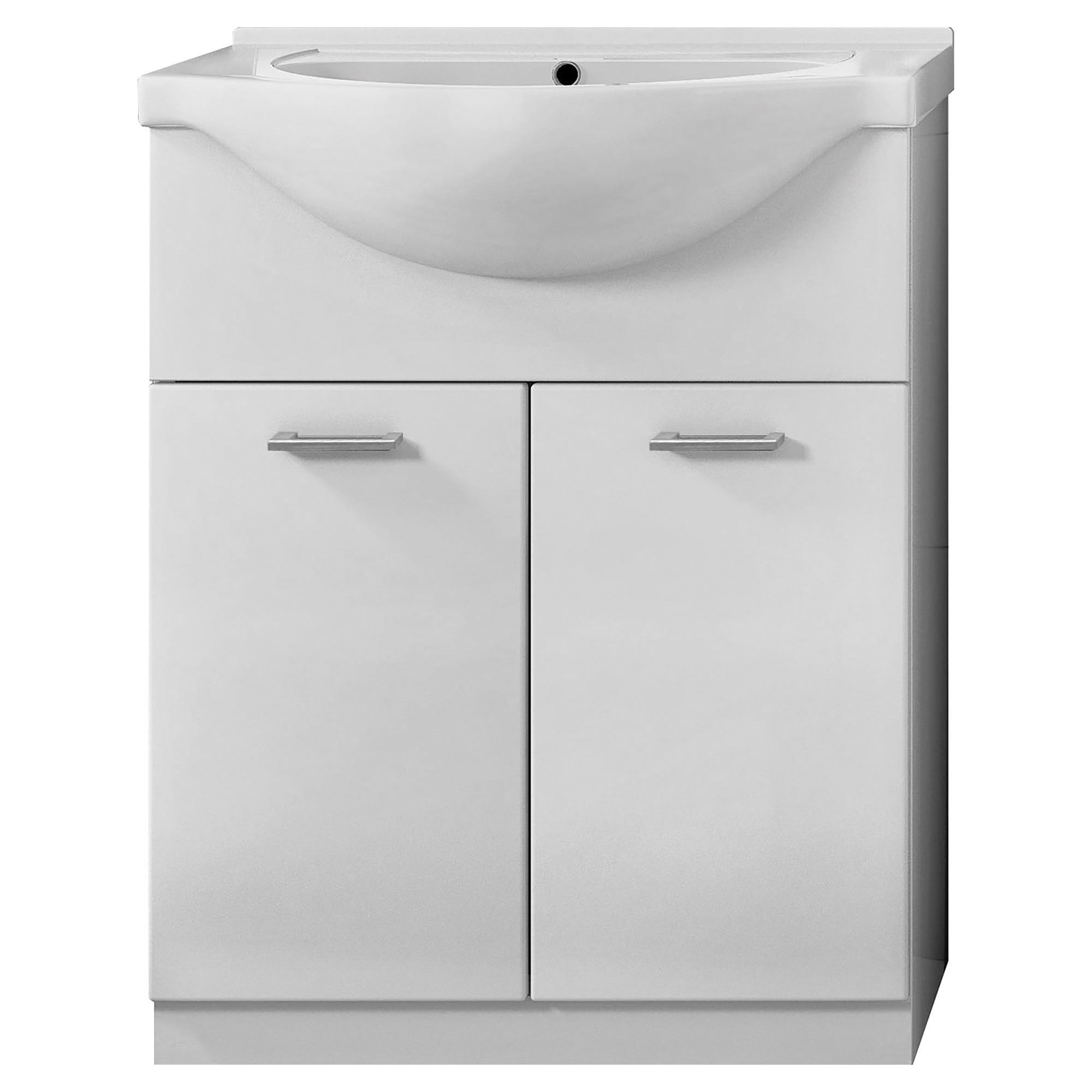 Mobile bagno a terra 85 cm bianco con lavabo a sinistra e specchio - Libras