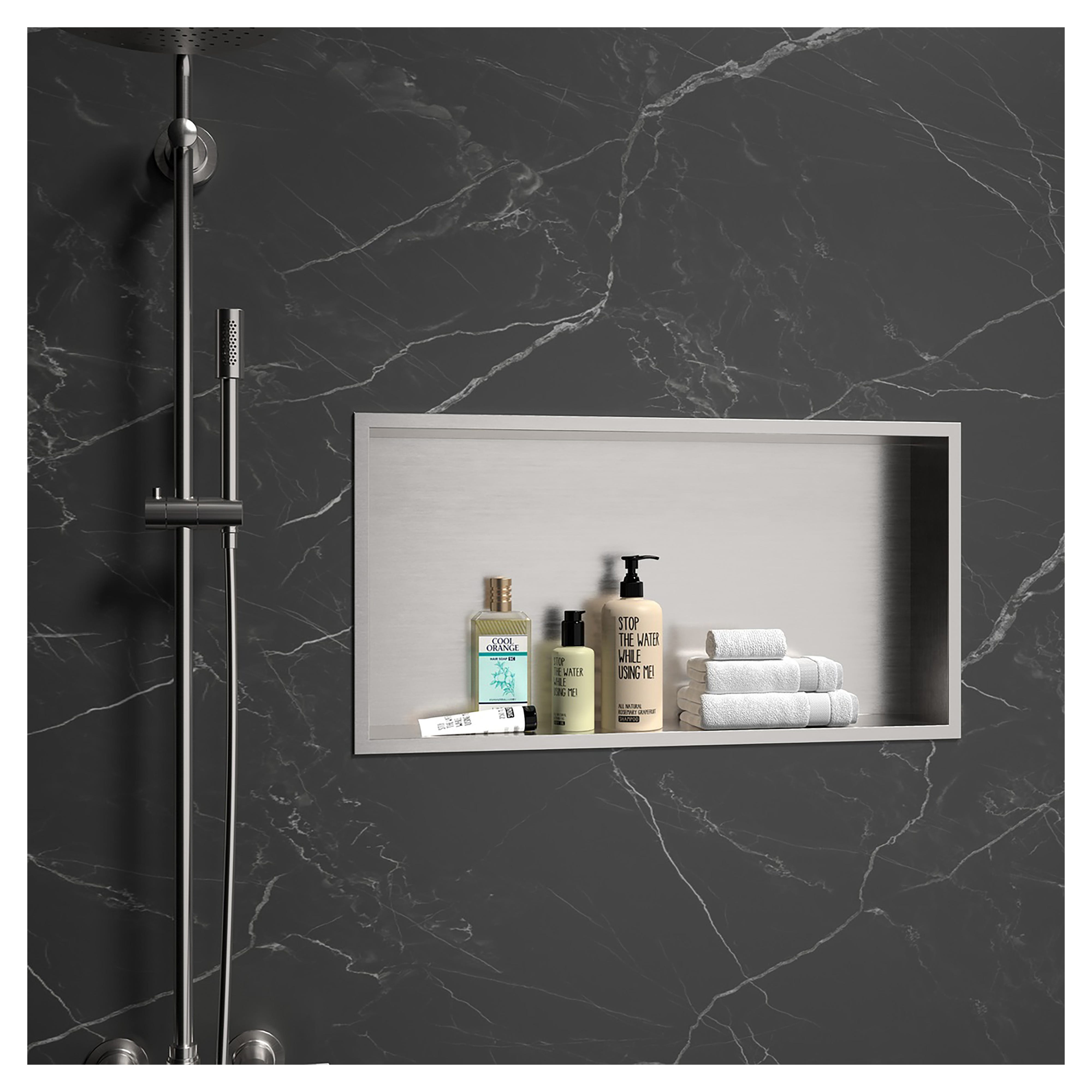 ENKI SN01 Nicchia Doccia In Acciaio Inox 304 – 30x30 Cm, Incasso A Parete, Portaoggetti Per Bagno, Acciaio Spazzolato, Moderno E Resistente