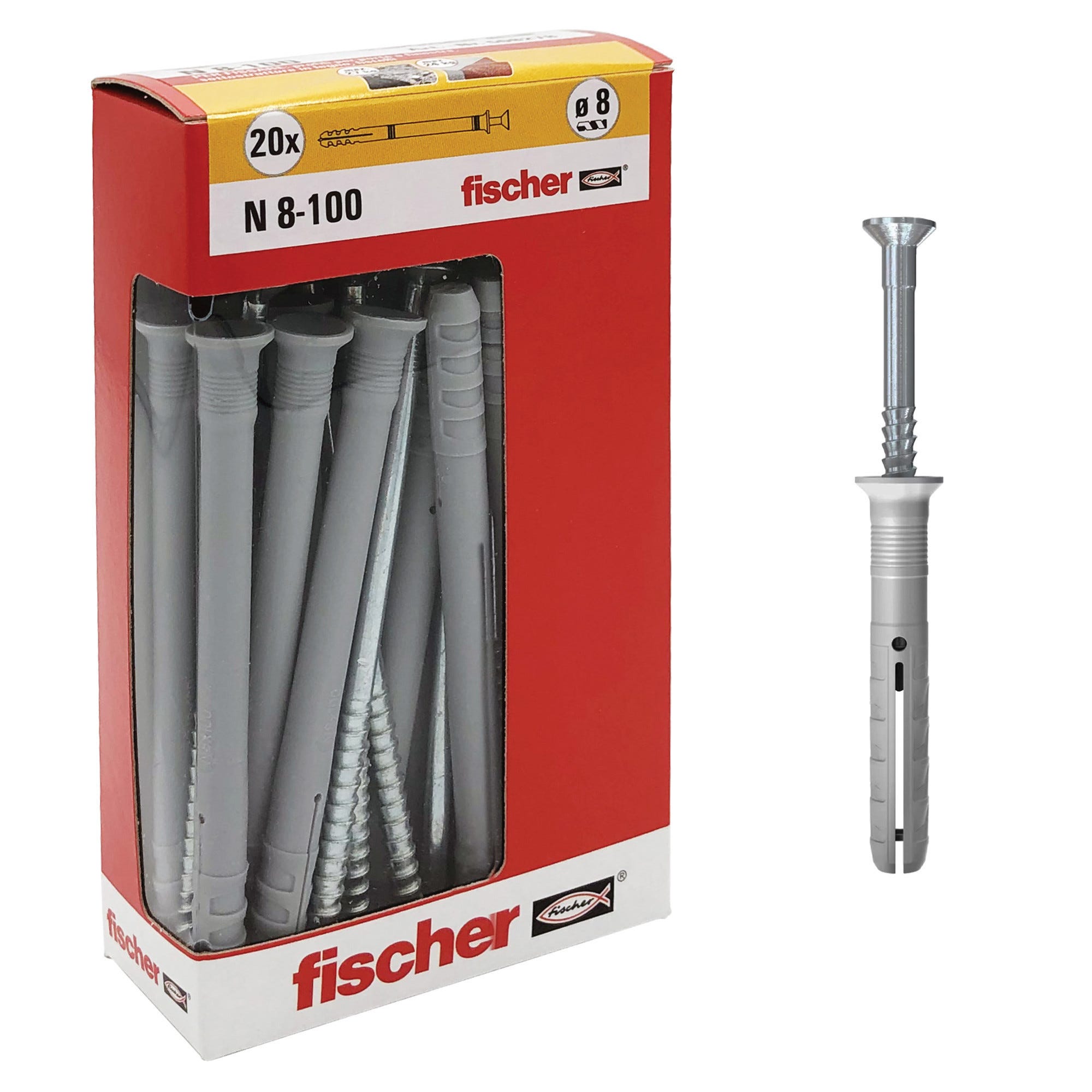 Fischer Tasselli E Viti Per Telaio 80x8 Mm - 30 Confezioni Da 16 Pezzi, Zincate, Metriche