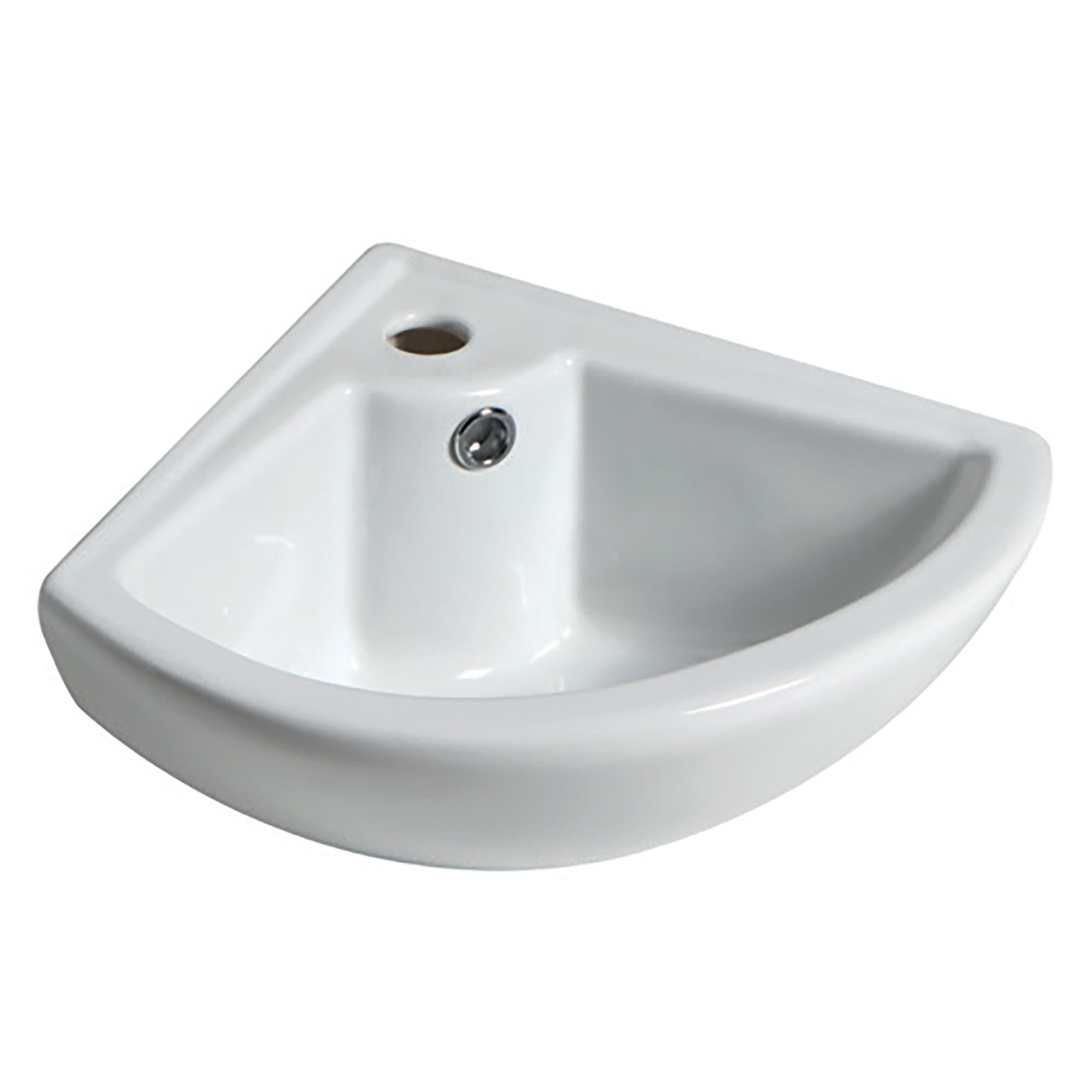 Lavello In Ceramica Angolare Per Bagno - Bianco, 45x32x12,5 Cm, Con Foro Rubinetto E Troppopieno