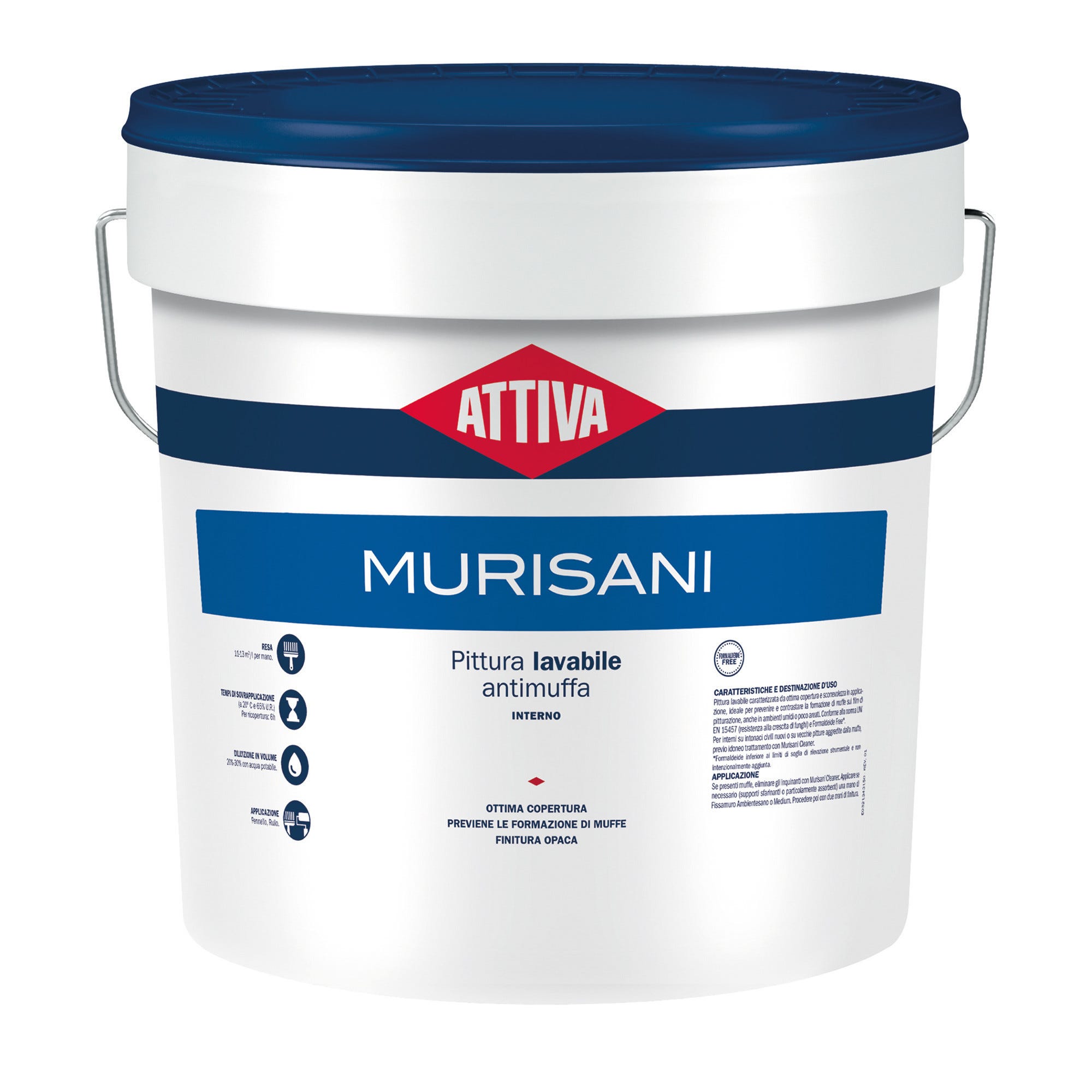 IDROPITTURA ANTIMUFFA ATTIVA 12 5 L BIANCO LAVABILE MURISANI 6 7 M CON idropittura-antimuffa-attiva-12-5-l-bianco-lavabile-murisani-6-7-m-con
