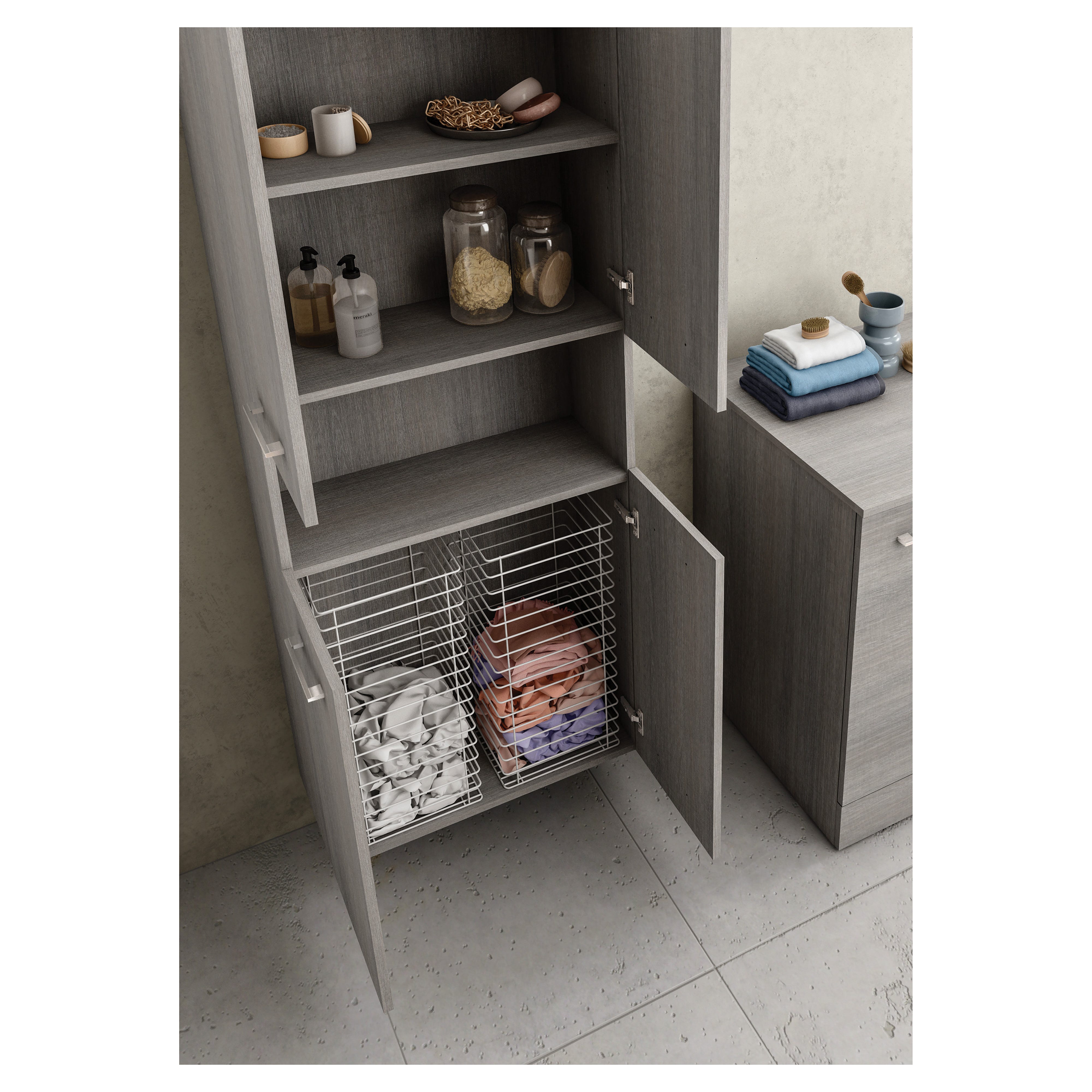 Colonna Atena Con Anta Push-Pull - Laminato Quercia, 30x22x110 Cm, Con Ripiani In Vetro - Foto 8